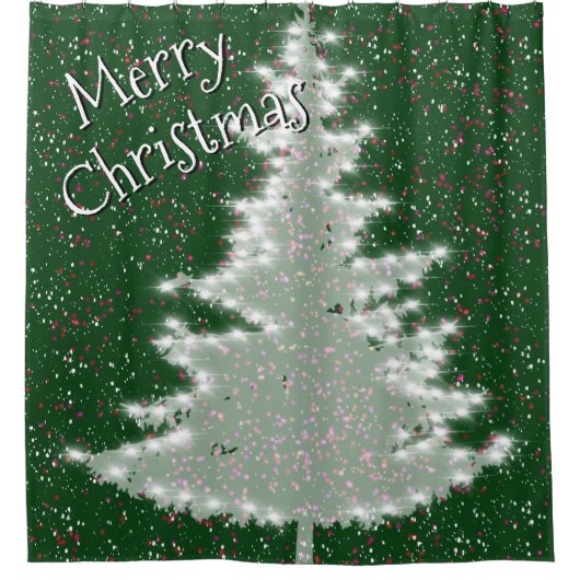 魅惑的な冬の輝くクリスマスツリー シャワーカーテン (正面)