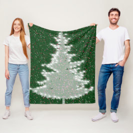 魅惑的な冬の輝くクリスマスツリー フリースブランケット