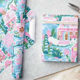 魅惑的な冬パステルピンクのジンジャーブレッドクリスマス ラッピングペーパー