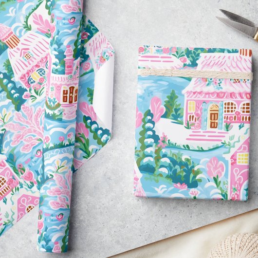 魅惑的な冬パステルピンクのジンジャーブレッドクリスマス ラッピングペーパー