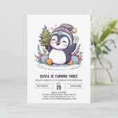 魅惑的な冬ペンギンデジタル誕生日 招待状 (スタンド正面)