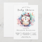 魅惑的な印刷可能なフクロウの赤ちゃんシャワー 招待状 (正面/裏面)