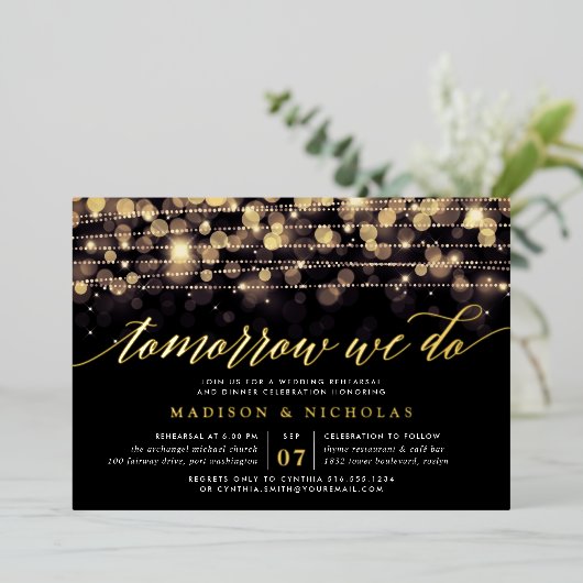 魅惑的な夕べ |リハーサルディナー 箔招待状 (立ち正面)