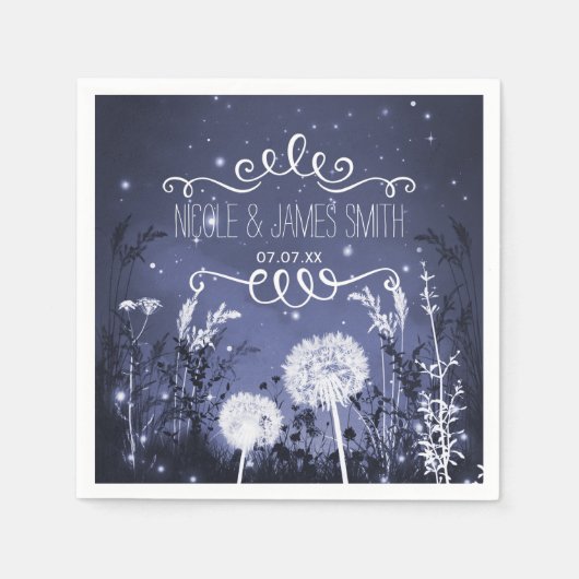 魅惑的な夕暮れの空の星と結婚葉 スタンダードカクテルナプキン (正面)