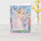 魅惑的な妖精バイオレット誕生日グリーティング カード (黄色い花)