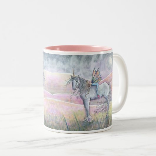 魅惑的な妖精ユニコーンマグの丘 ツートーンマグカップ (正面右)