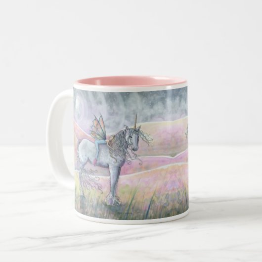 魅惑的な妖精ユニコーンマグの丘 ツートーンマグカップ (正面左)