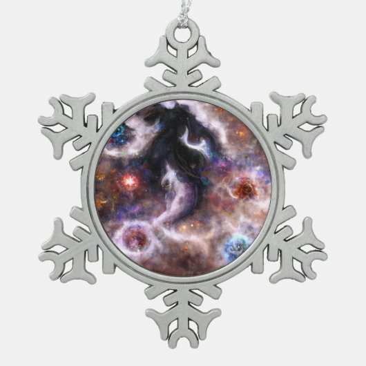 魅惑的な抽象芸術星雲 スノーフレークピューターオーナメント (正面)