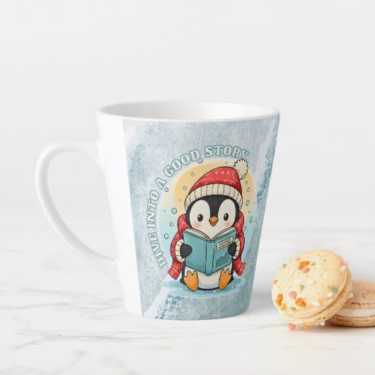魅惑的な書籍好きペンギンのラテコーヒーマグ カフェラテマグ (インサイチュ)