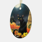 魅惑的な月夜の黒猫のカボチャ セラミックオーナメント (左)