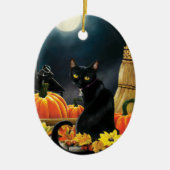 魅惑的な月夜の黒猫のカボチャ セラミックオーナメント (正面)