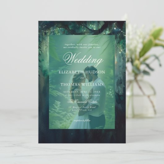 魅惑的な森つるの緑の写真結婚 招待状 (スタンド正面)