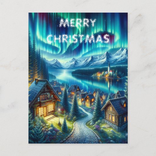 魅惑的な森のクリスマスカードの中のキャビン ポストカード (正面)