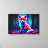魅惑的な森の中の神秘的白熱［赤熱］光を放つなネオン狐 キャンバスプリント (正面)