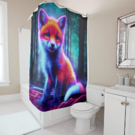 魅惑的な森の中の神秘的白熱［赤熱］光を放つなネオン狐 シャワーカーテン