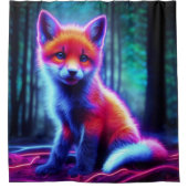 魅惑的な森の中の神秘的白熱［赤熱］光を放つなネオン狐 シャワーカーテン (正面)