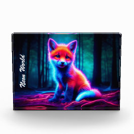 魅惑的な森の中の神秘的白熱［赤熱］光を放つなネオン狐 フォトブロック