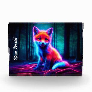 魅惑的な森の中の神秘的白熱［赤熱］光を放つなネオン狐 フォトブロック