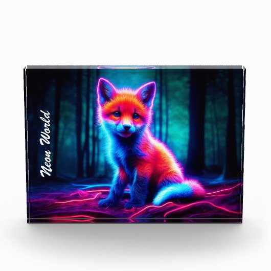 魅惑的な森の中の神秘的白熱［赤熱］光を放つなネオン狐 フォトブロック (正面)