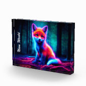 魅惑的な森の中の神秘的白熱［赤熱］光を放つなネオン狐 フォトブロック (右)