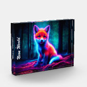 魅惑的な森の中の神秘的白熱［赤熱］光を放つなネオン狐 フォトブロック (左)