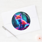 魅惑的な森の中の神秘的白熱［赤熱］光を放つなネオン狐 ラウンドシール (封筒)