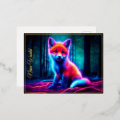 魅惑的な森の中の神秘的白熱［赤熱］光を放つなネオン狐 箔シーズンポストカード (正面/裏面)