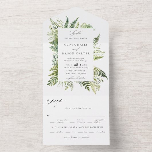 魅惑的な森の森のシダエレガントな結婚式 オールインワン招待状 (内側)