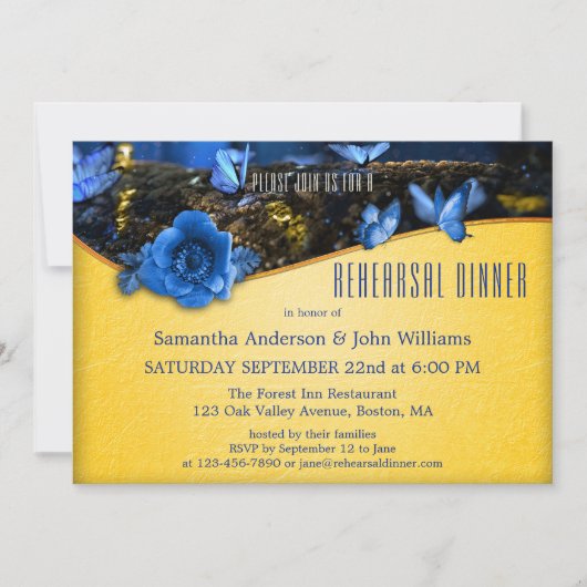 魅惑的な森の蝶のリハーサルディナー 招待状 (正面)