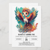 魅惑的な水彩画のフェニックス物語の誕生日 招待状 (正面/裏面)