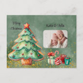 魅惑的な水色クリスマスツリーの写真 シーズンポストカード (正面)