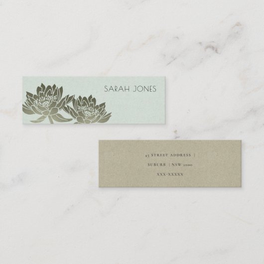 魅惑的な淡い色のブルーシルバーロータスフローラアドレス スキニー名刺 (正面/裏面)