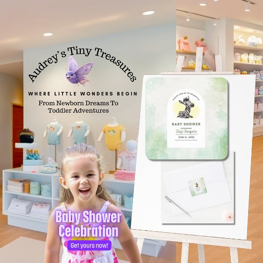 魅惑的な漫画ゼブラ赤ちゃんシャワー スクエアシール