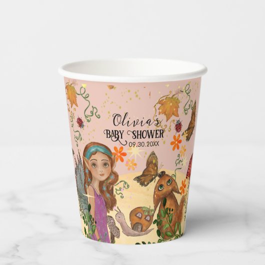 魅惑的な秋の妖精のベビーシャワーカスタム 紙コップ (裏面)