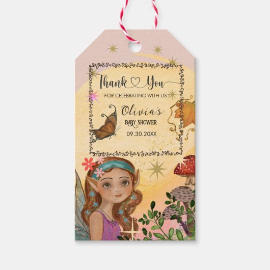 魅惑的な秋の妖精の赤ちゃんシャワーありがとう ギフトタグ (正面)