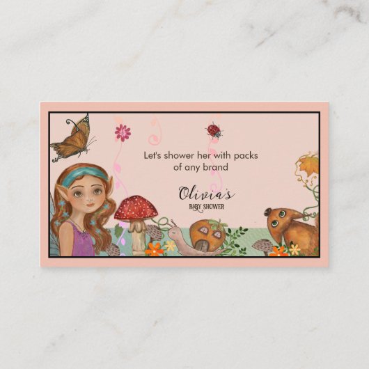 魅惑的な秋の妖精の赤ちゃんシャワーおむつラッフル エンクロージャーカード (裏面)