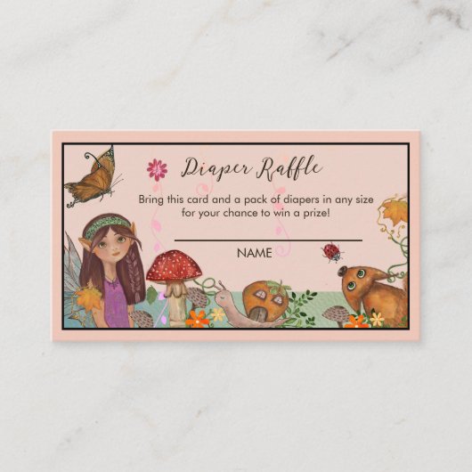 魅惑的な秋の妖精の赤ちゃんシャワーおむつラッフル エンクロージャーカード (正面)