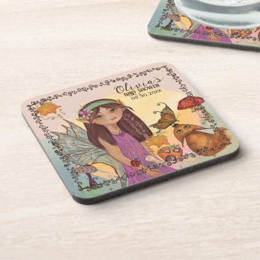 魅惑的な秋の妖精の赤ちゃんシャワーコースター コースター (左側)