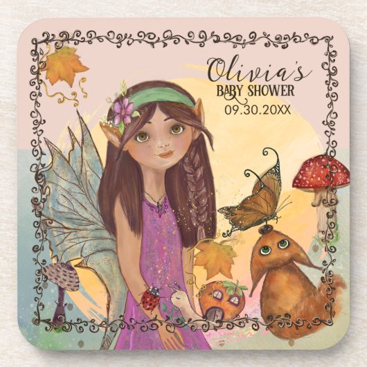 魅惑的な秋の妖精の赤ちゃんシャワーコースター コースター (正面)