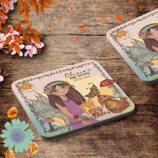 魅惑的な秋の妖精の赤ちゃんシャワーコースター コースター