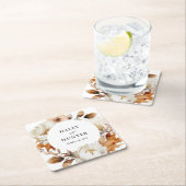 魅惑的な秋素朴開花ボタニカル結婚ズ スクエアペーパーコースター (インサイチュ)