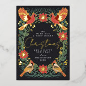 魅惑的な素朴クリスマス深紅色 箔シーズンカード (正面)