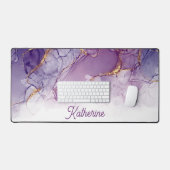 魅惑的な紫と金ゴールドの渦巻パーソナライズされたき デスクマット (キーボード&マウス)