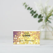 魅惑的な紫の金ゴールドグリッタースターロゴホワイト 名刺 (スタンド正面)