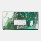 魅惑的な緑と金ゴールドの渦巻パーソナライズされたき デスクマット (キーボード&マウス)