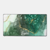 魅惑的な緑と金ゴールドの渦巻パーソナライズされたき デスクマット (正面)