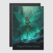 魅惑的な緑の妖精のクリスマス磁気カード (正面/裏面)