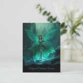 魅惑的な緑の妖精の冬の森のクリスマス シーズンポストカード (スタンド正面)