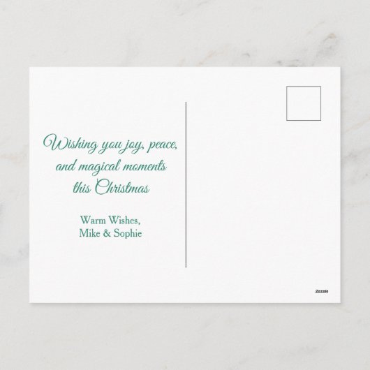 魅惑的な緑の妖精の冬の森のクリスマス シーズンポストカード (裏面)