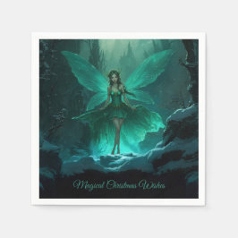 魅惑的な緑の妖精の冬の森のクリスマス スタンダードカクテルナプキン
